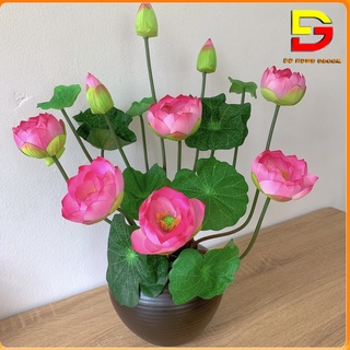 Bình hoa sen lụa cao cấp hoa giả decor cao 50cm trang trí bàn trà kệ tủ dg-181