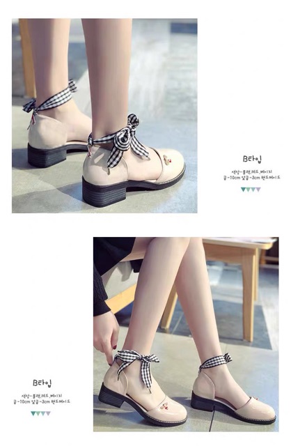 G089 [Sẵn be 35] Giày Lolita mũi tròn phong cách Hàn Quốc gót cao 4cm