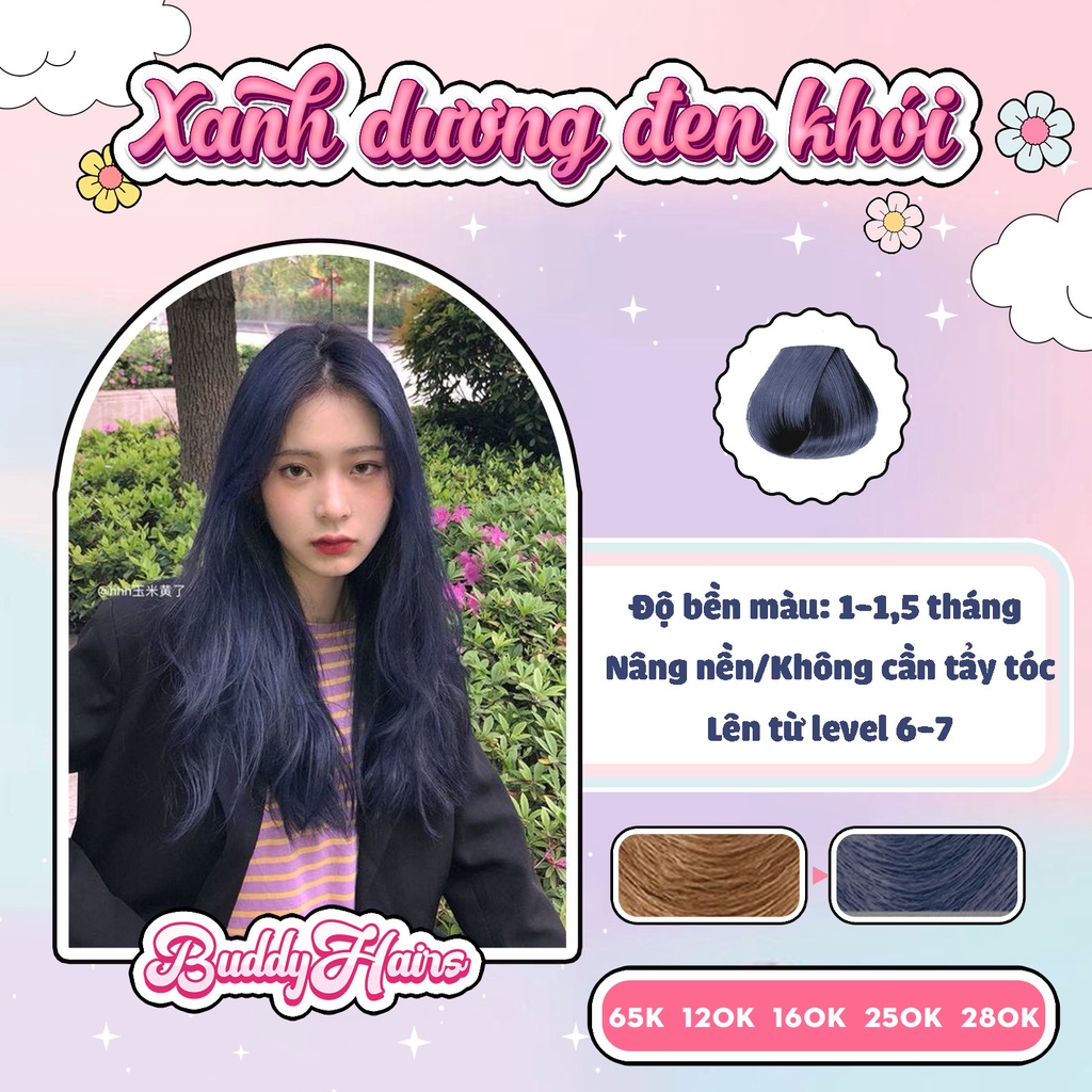 Thuốc nhuộm tóc XANH DƯƠNG ĐEN KHÓI/XANH ĐEN KHÓI không cần dùng thuốc tẩy tóc buddyhairs tặng kèm găng tay tiện lợi