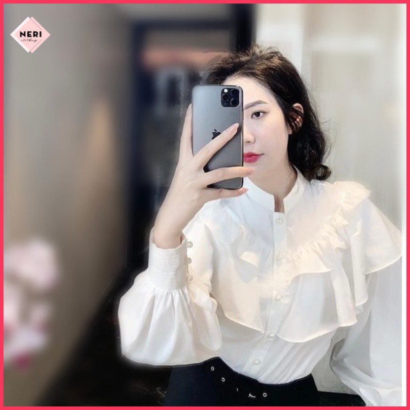 Áo kiểu nữ công sở G08 bèo cổ trụ chất lụa mát, áo sơ mi nữ bánh bèo tiểu thư mặc lên cực sang