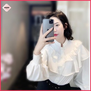 Áo kiểu nữ công sở bèo cổ trụ chất lụa mát, áo sơ mi nữ bánh bèo tiểu thư sang chảnh, Áo kiểu nữ công sở đẹp thời trang