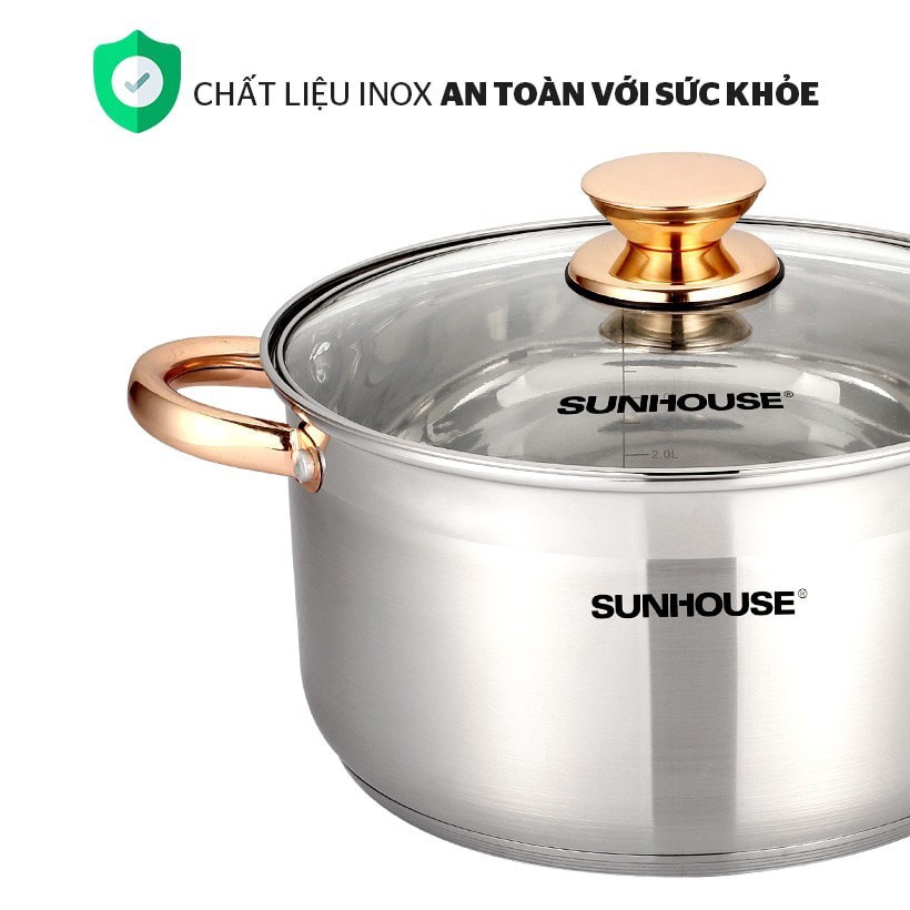 BỘ NỒI INOX 5 ĐÁY SUNHOUSE SH781 - Size 16 - 20 - 24cm