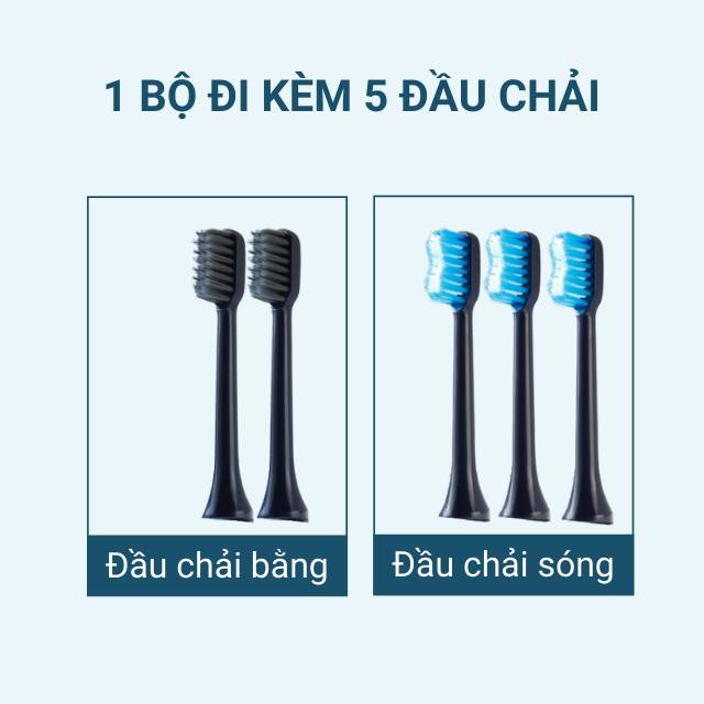 Bàn Chải Điện Đánh Răng Sonic 6 Chế Độ 5 Đầu Chải Chống Nước Ipx7 Làm Sạch, Trắng Sáng Răng Tự Nhiên XBH168