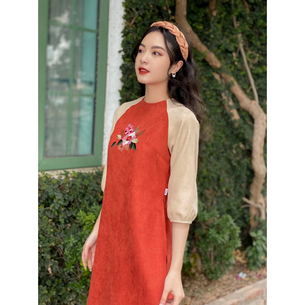 [HÀNG CÓ SẴN] Áo Dài An Nhiên May Boutique màu cam phối be Freesize SAD21D_112.005-OR-F