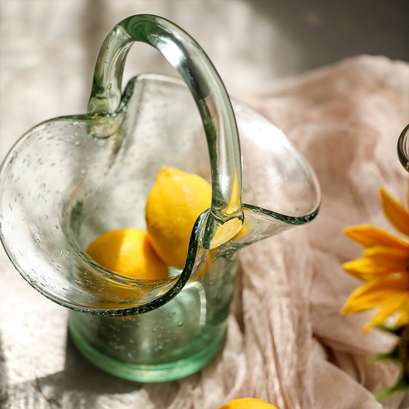 Giỏ Hoa Túi Thủy Tinh Lọ Hoa Thủy Tinh Hình Giỏ Màu Xanh Xinh Xắn