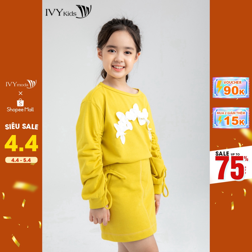 [NHẬP WABRTL5 GIẢM 10% TỐI ĐA 50K ĐH 250K ]Áo thun bé gái đính hoa nổi IVY moda MS 58G1114