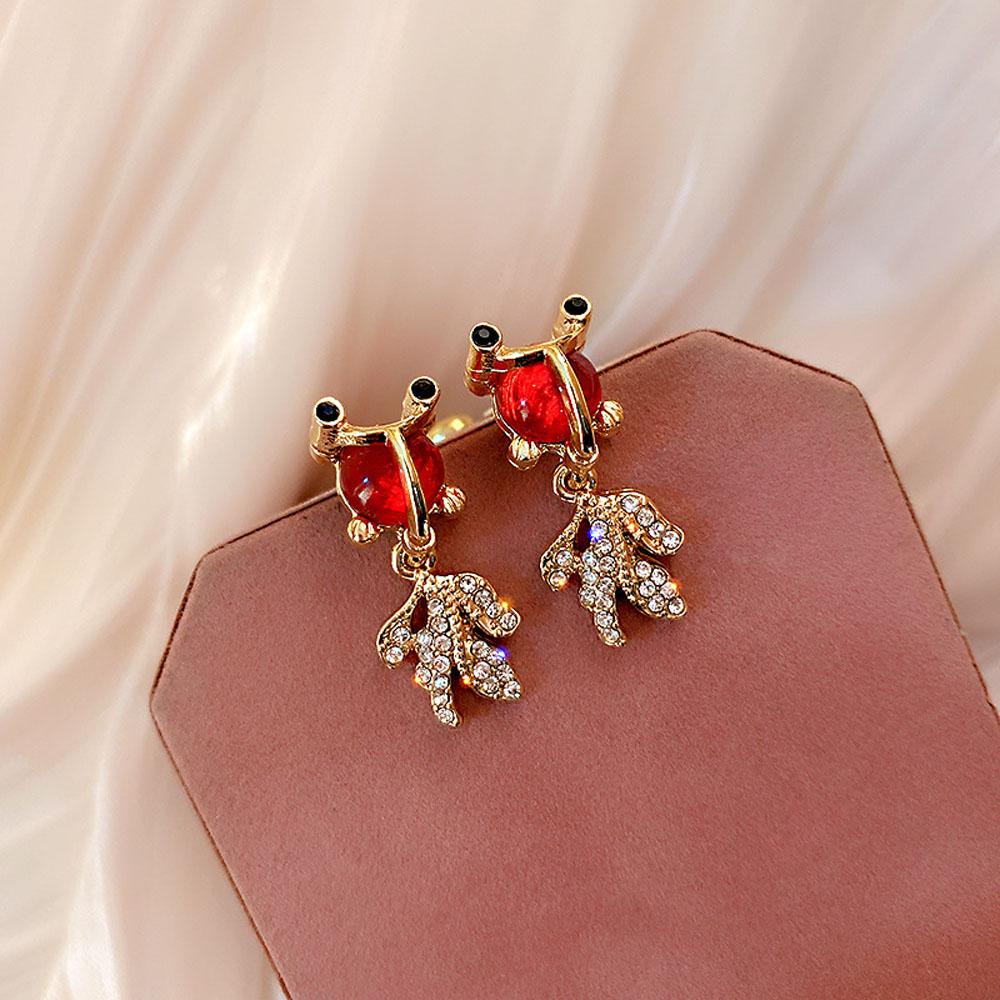 Bông Tai Dáng Dài Hình Cá Màu Đỏ Thời Trang Cho Nữ