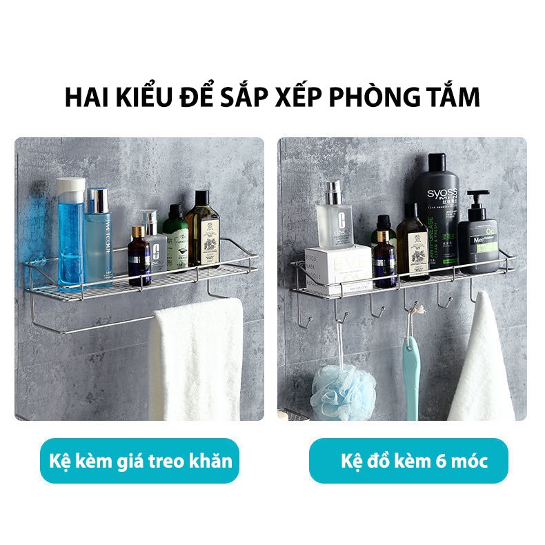 Kệ Nhà Tắm Kệ Inox Hình Chữ Nhật OENEN Kèm Giá Treo Khăn Và Móc Treo Đồ Thông Minh Oenon