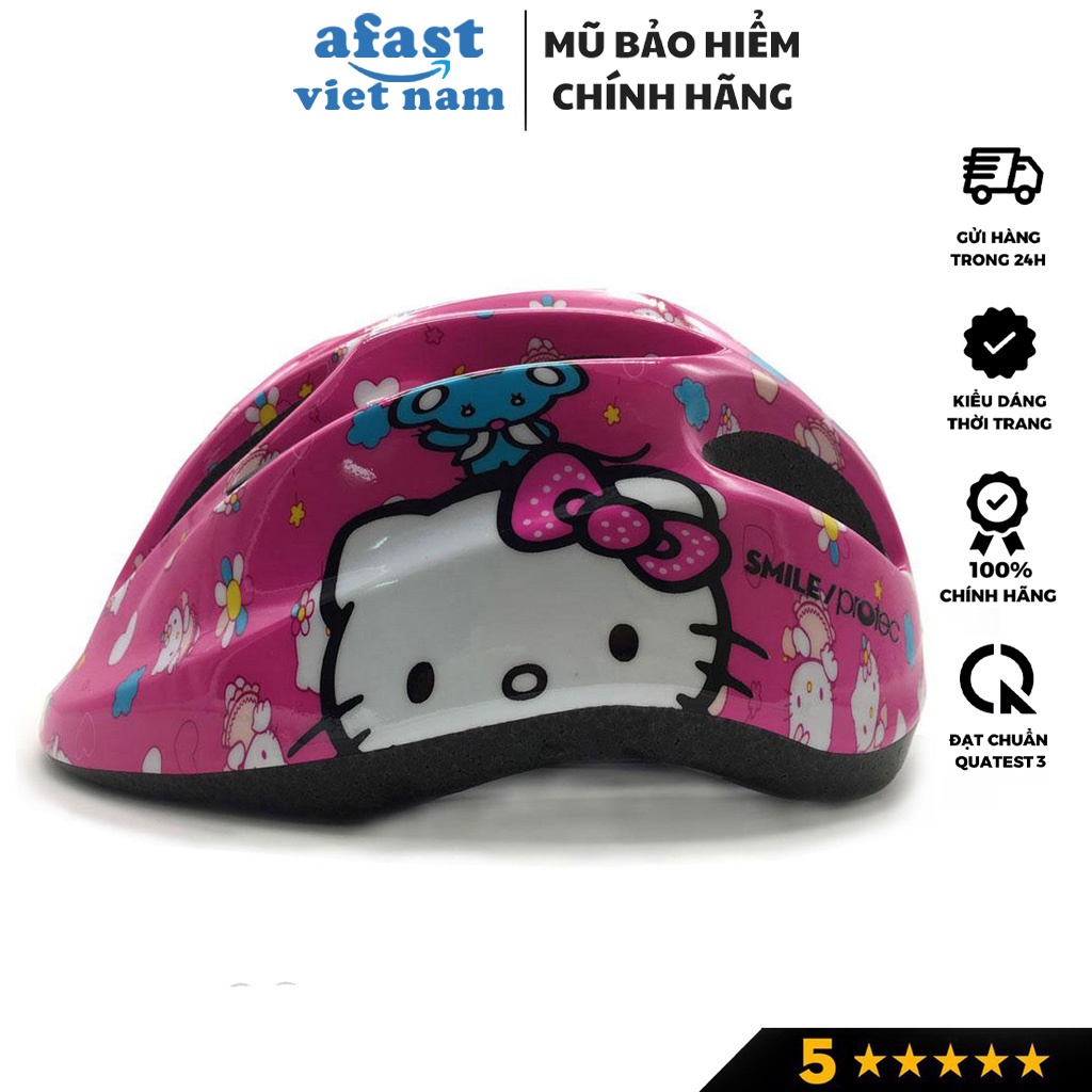Mũ bảo hiểm trẻ em cho bé gái Protec Smile, chơi thể thao, trượt partin, họa tiết mèo Hello Kitty đáng yêu