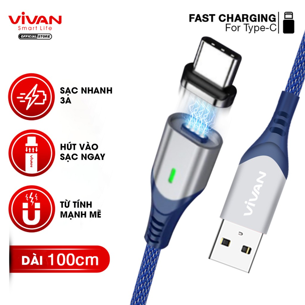 Cáp Sạc Nhanh Đầu Nam Châm Vivan MGL100/MGM100/MGC100 Dây Cáp Dù Dài 100CM