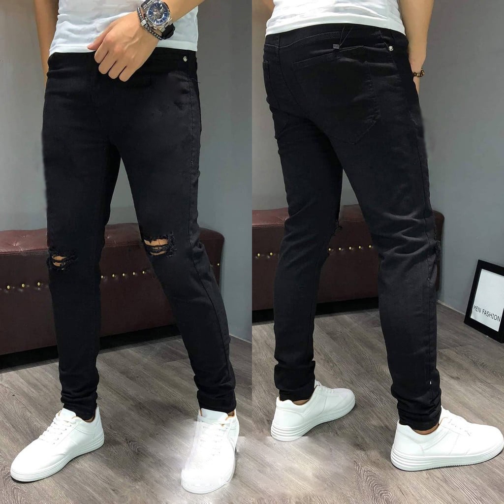 Quần Jeans Đen Phong Cách Trẻ Trung Chất Vải Bò Co Giãn Nhẹ Ôm Dáng Mịn Đẹp