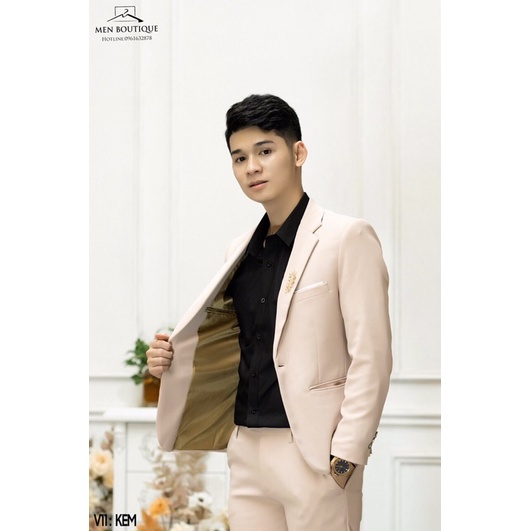 Bộ Vest nam màu Be sữa vải cao cấp
