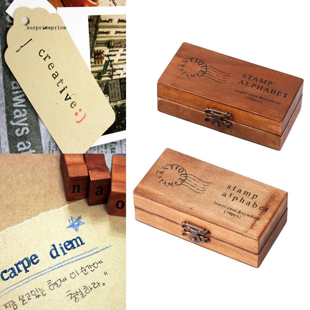 Bộ 30 con dấu hình chữ cái alphabet cổ điển bằng gỗ cao su