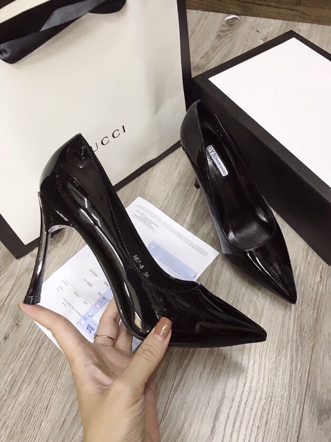 Giày cao gót da bóng gót kim loại 11cm