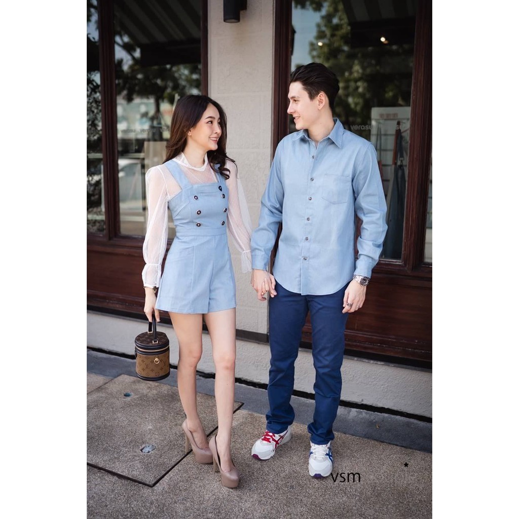 Áo đôi nam nữ ❤️FREESHIP❤️ Set đôi nữ Jum nam sơ mi màu xanh dễ thương chụp ảnh tiệc AV96