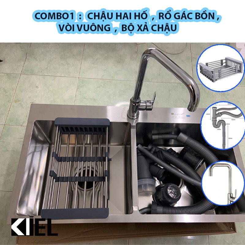 Bồn rửa bát chén inox 304 Kagol hai hố cân 8245 dày 3.5li siêu đẹp, siêu bền bảo hành 24 tháng .