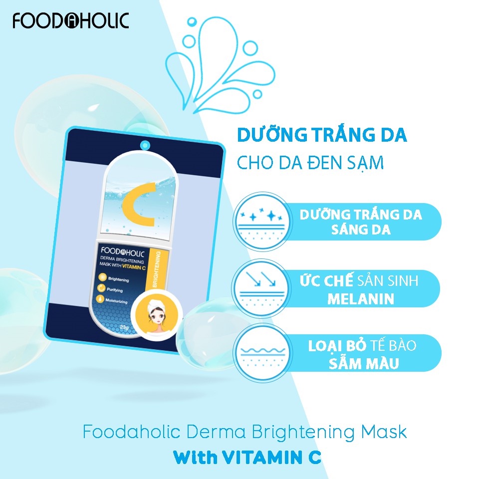 Hộp 10 Mặt Nạ Dưỡng Sáng Mờ Thâm Chiết Xuất Vitamin C Foodaholic Derma Brightening Mask 23g x 10