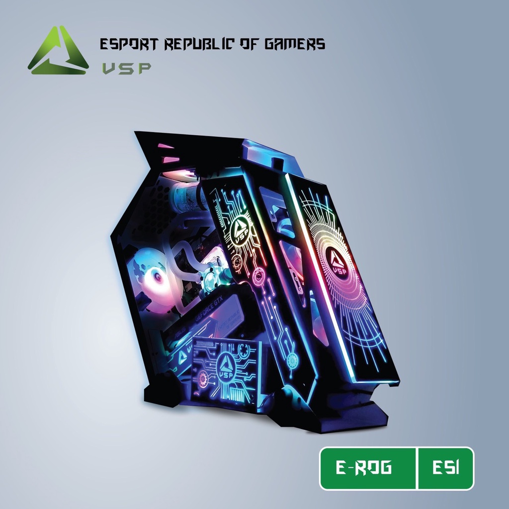 Vỏ Case VSP E-ROG ES1 Gaming + 4 tấm LED  Màu XANH - TRẮNG - HỒNG - ĐEN