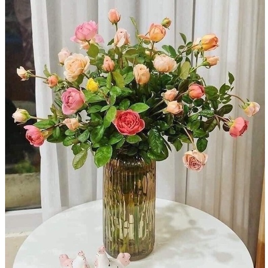 Bình hoa pha lê sọc màu hổ phách cổ điển sang trọng size 18cm và 25cm