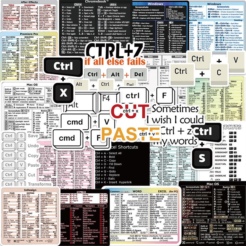 ❉ Miếng Dán Bàn Phím Ngắn Series 01 ❉ Bộ 30 Miếng Dán Chống Thấm Nước Họa Tiết Doodle Thời Trang