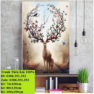 Tranh thêu chữ thập Hươu tài lộc H2124