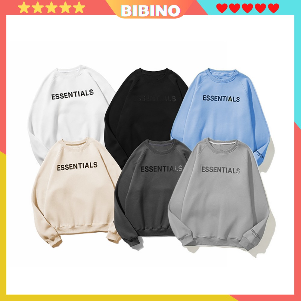 Áo Sweater ESSENTIALS Nam Nữ unisex phong cách Hàn Quốc cá tính, Chất nỉ lót lông bồng đẹp BIBINO