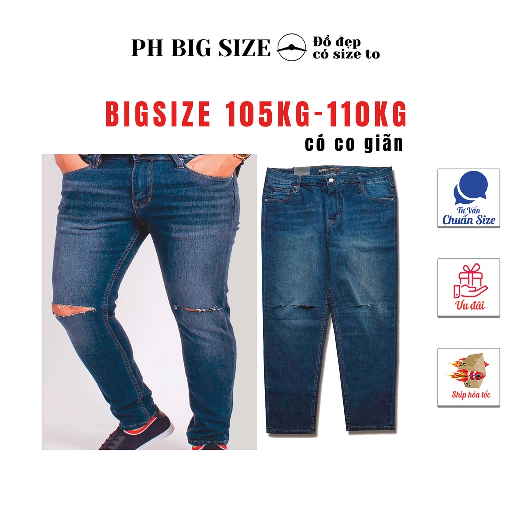 Jean Bigsize | Quần Jean 105kg-110kg màu Xanh rách gối Size 42 | PH BIG SIZE | Q142