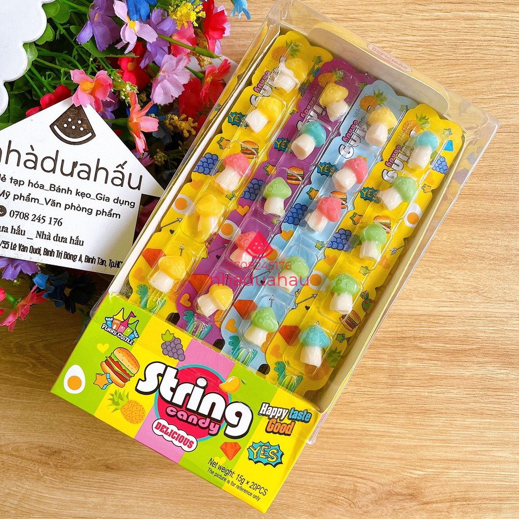 Combo 3 cây kẹo dẻo thạch vị trái cây mix hình nấm/ burger/ ốp la hiệu Funny Castle Hongkong kèm nĩa mini que 15g | BigBuy360 - bigbuy360.vn