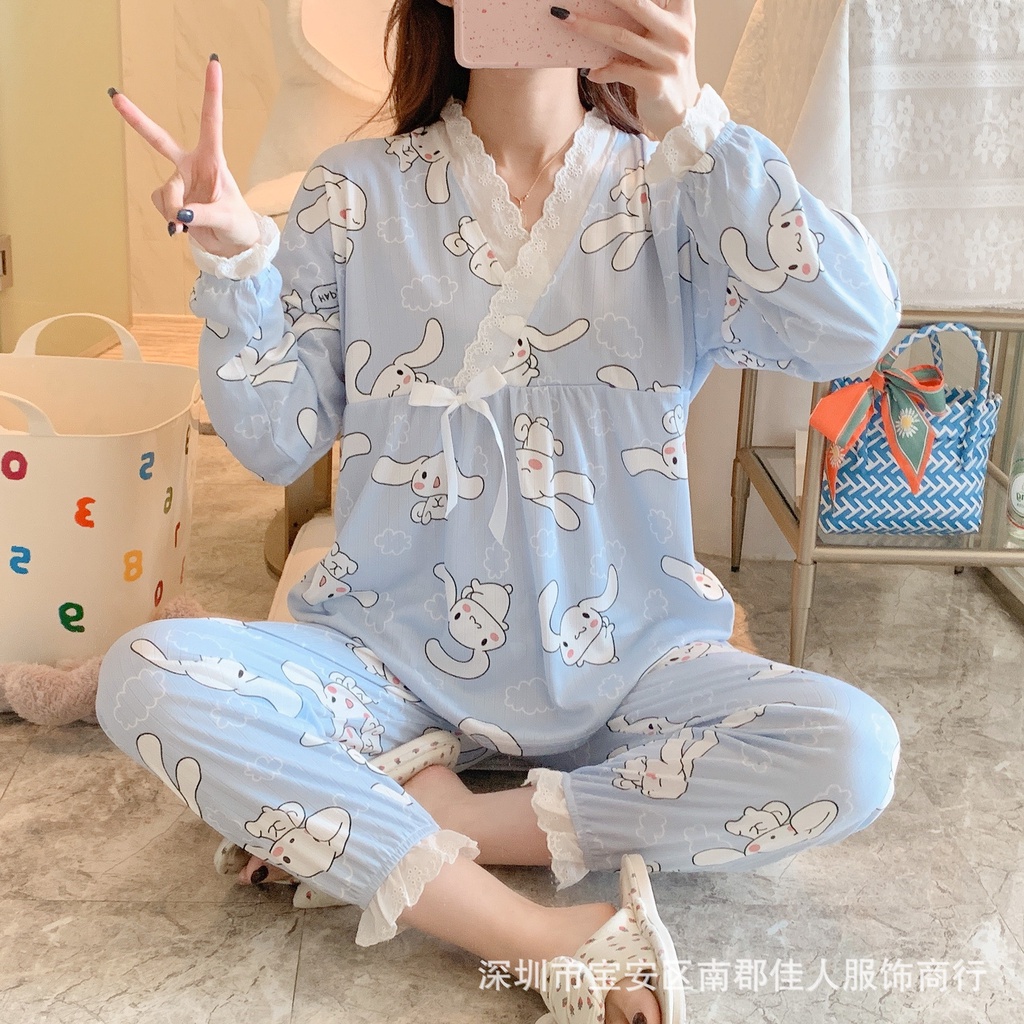 Bộ ngủ nữ dài tay chất cotton kimono pyjama phiên bản Hàn Quốc cao cấp 2022