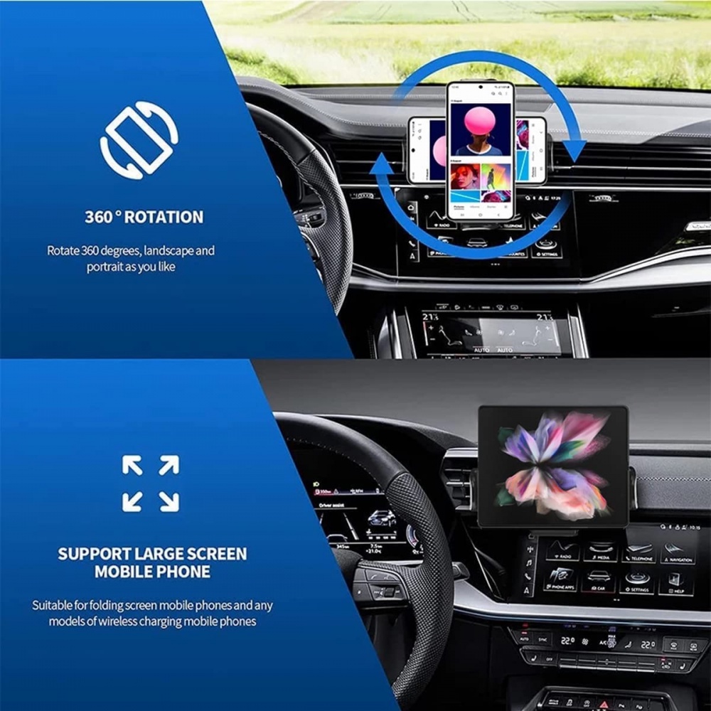 Bộ Sạc Không Dây 15W Qi Gắn Bảng Điều Khiển Thông Minh Cho Galaxy Z Fold 3 iPhone 13 Pro Max