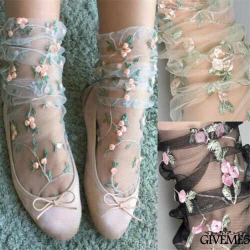 Vớ lưới xuyên thấu thêu họa tiết hoa thời trang xinh xắn cho nữ