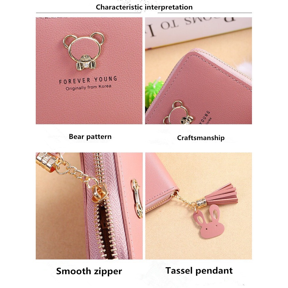 Hầu hết Ví Mini Màu Trơn Hình Gấu Dễ Thương / Ví Cầm Tay Chống Thấm Nước Trang Điểm Phong Cách Đơn Giản / Thiết Thực Cho Nữ