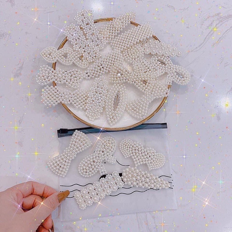 Set 4 kẹp tóc ngọc trai nhân tạo siêu xinh