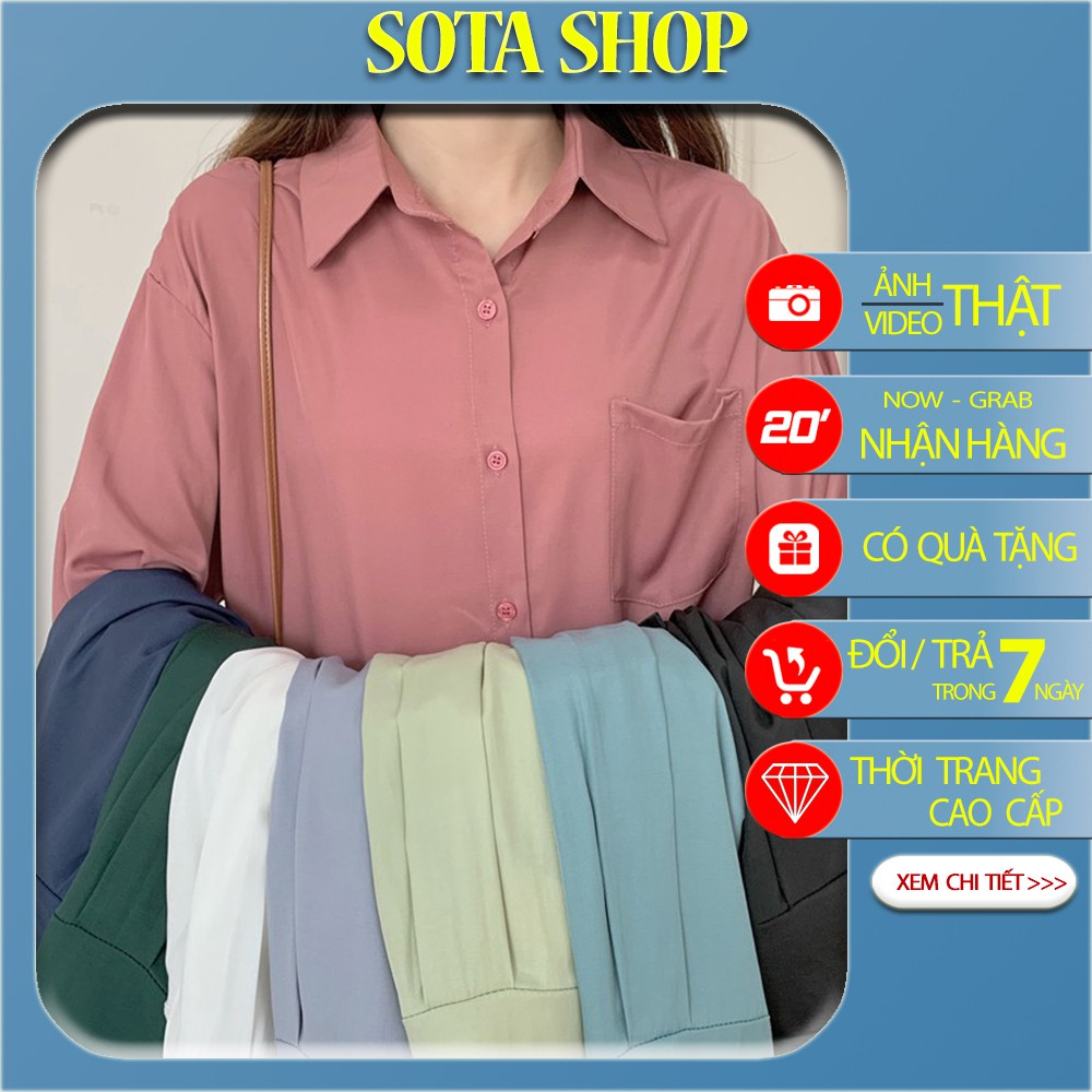 Áo Sơ Mi Nữ form rộng Polo Kiểu Màu Trắng đen hồng xanh đẹp dài tay ulzzang vintage hàn quốc cao cấp trơn Sota Shop
