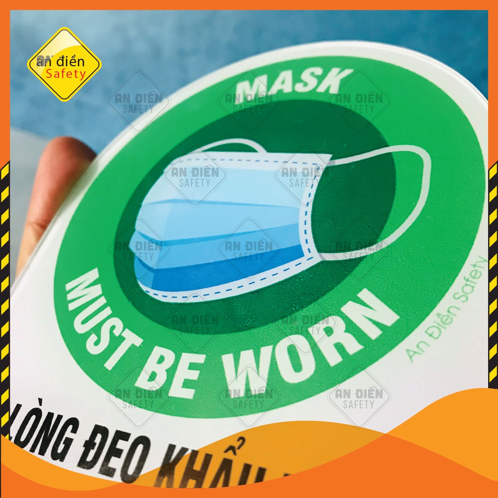 Biển báo An Điền Safety - Biển báo Bắt buộc Đeo khẩu trang bằng mica cao cấp. Tặng kèm miếng dán keo 3M