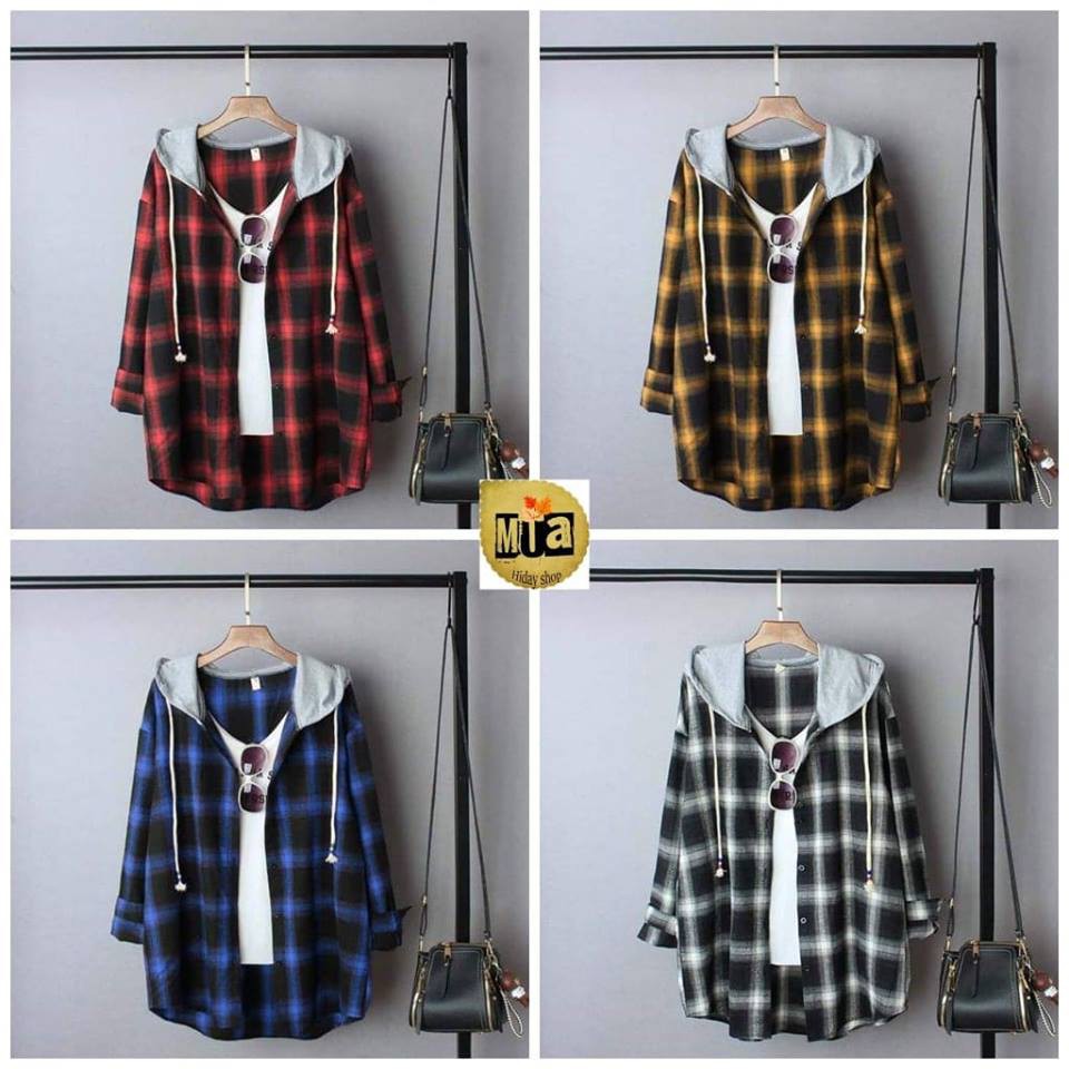 [ảnh thật] ÁO KHOÁT SƠ MI PHỐI NÓN NỈ