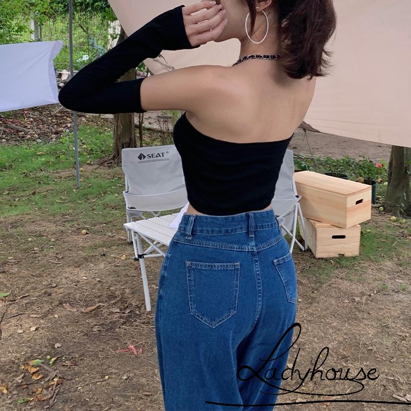Áo Croptop Tay Dài Cổ Thuyền Màu Trơn Thời Trang Mùa Hè Cho Nữ