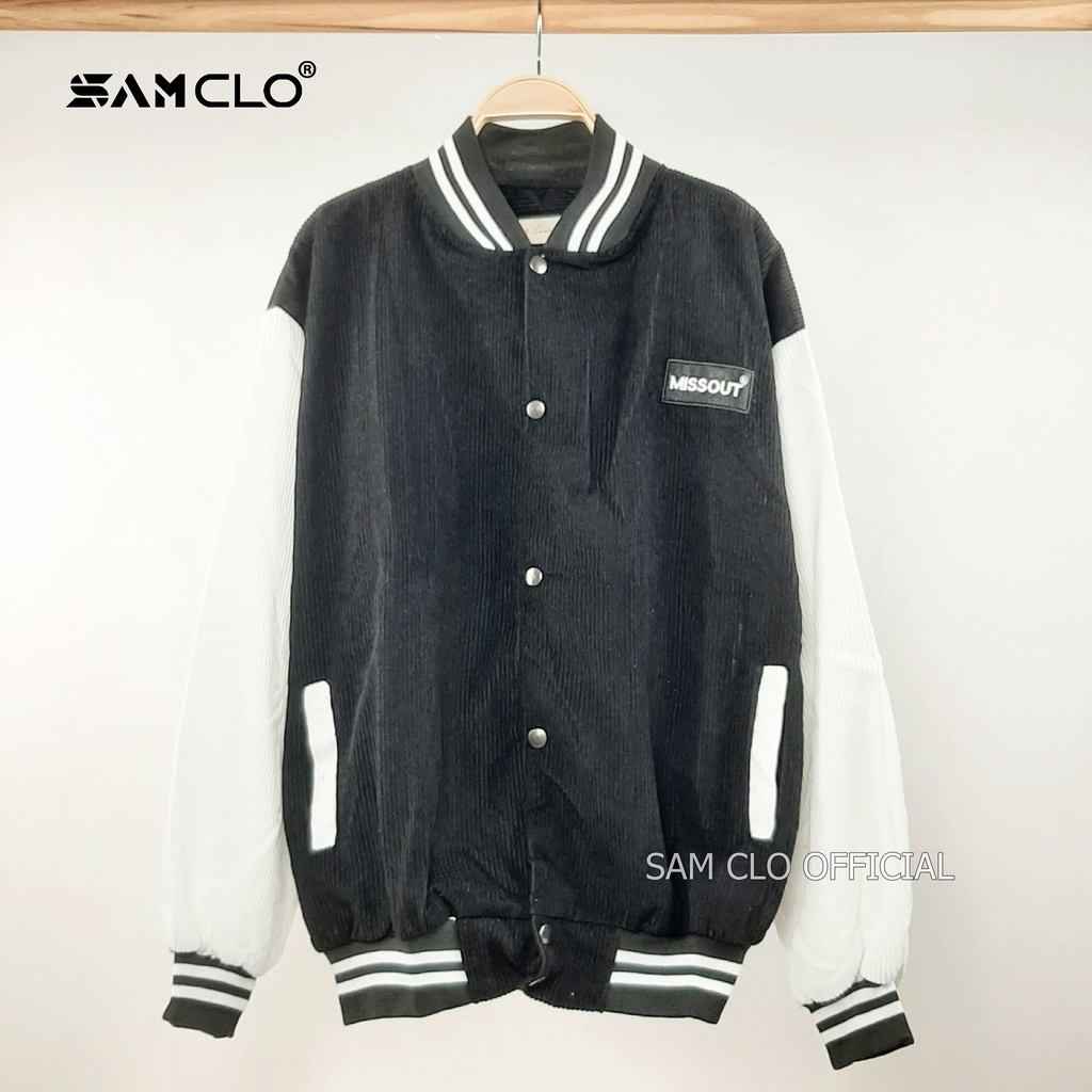 Áo khoác BOMBER NHUNG TĂM bóng chày cài nút SAM CLO freesize form rộng nam nữ unisex mặc cặp - couple thêu logo missout