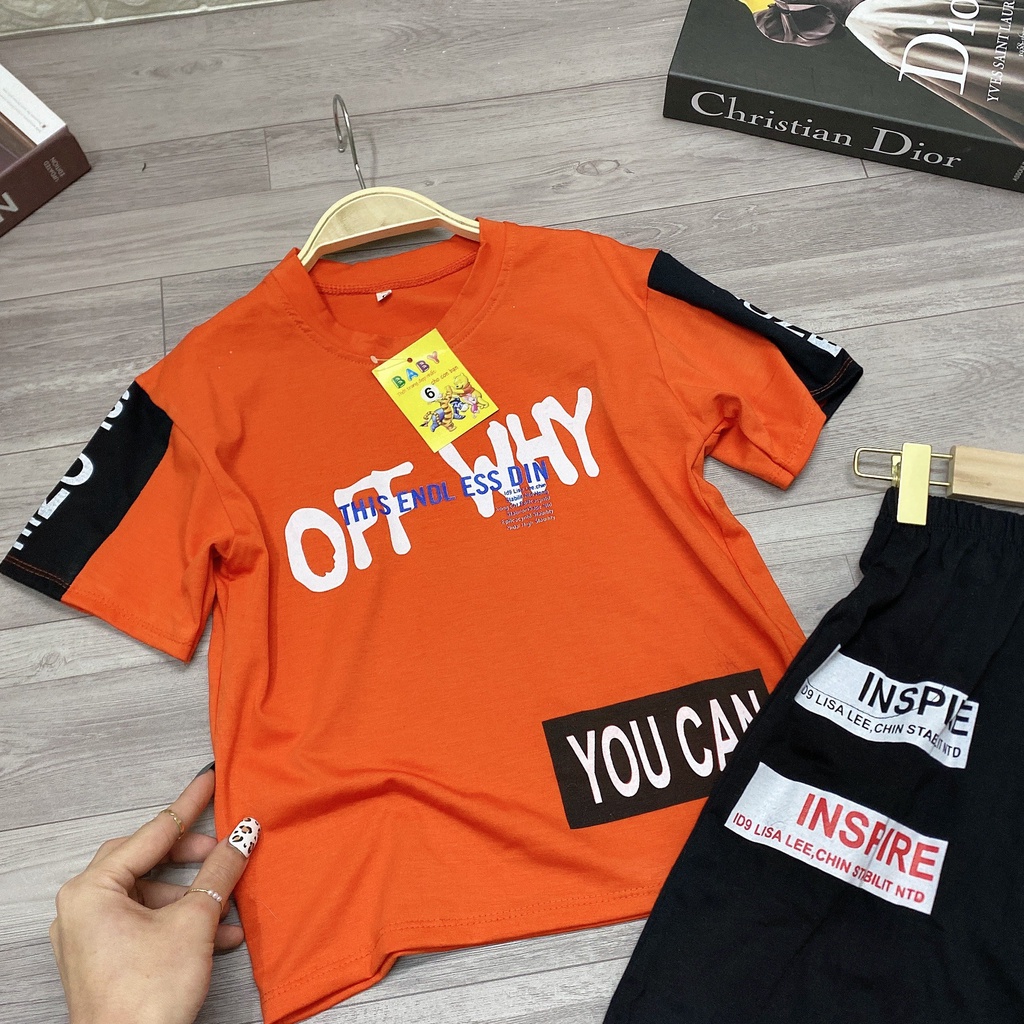 Bộ quần áo thun hè &quot;V.OFF&quot; 14-45kg cho bé trai 4-14 tuổi. Mềm mịn, thoáng mát. B2