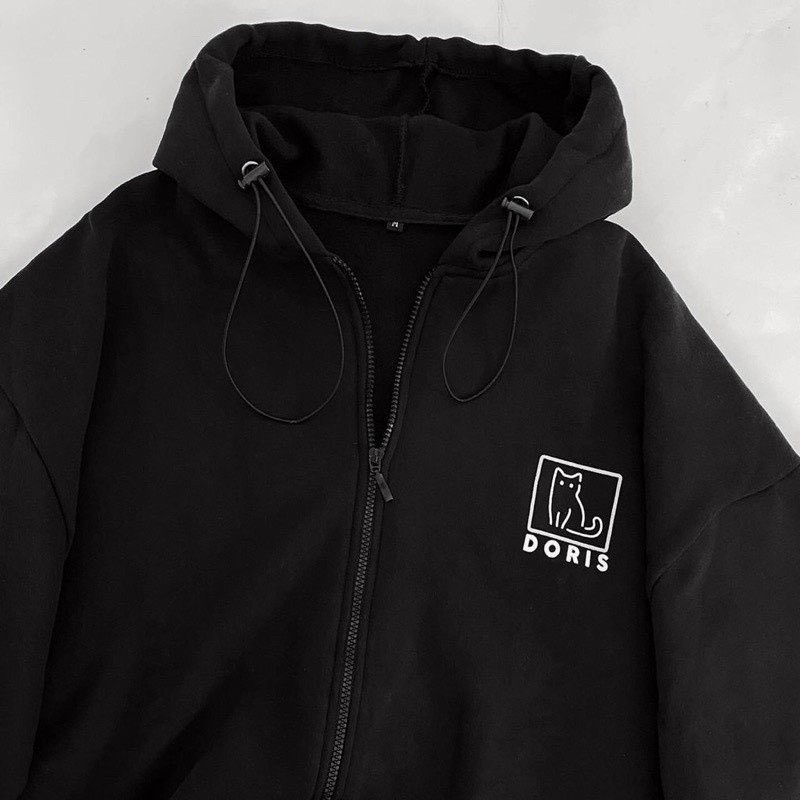Áo khoác hoodie nữ zip vải nỉ DORIS có mũ nón form rộng ulzzang dễ thương tay phồng mền mịn kiểu dáng bacsic SENAVA AK54