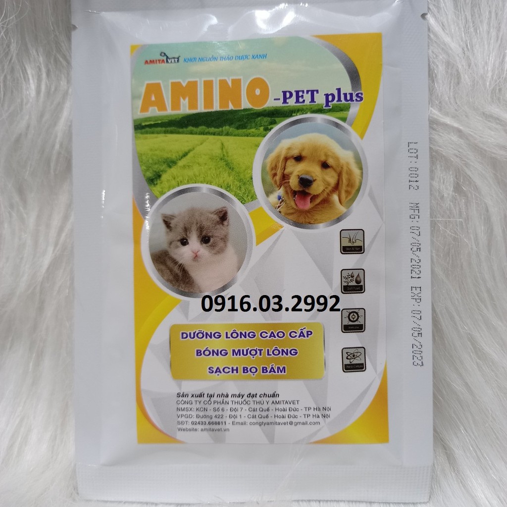 Dưỡng lông cho chó mèo Amino Pet plus, Mượt lông kích thích mọc lông tự nhiên 35gr