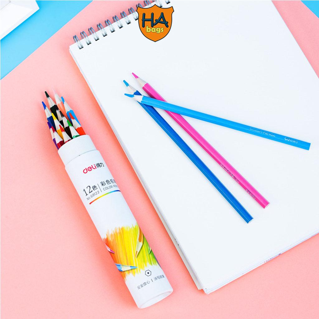 Bút chì màu dạng cốc 12 cây kèm gọt bút tiện dụng ở phần nắp cốc HB1012 phù hợp với học sinh vẽ, tô màu