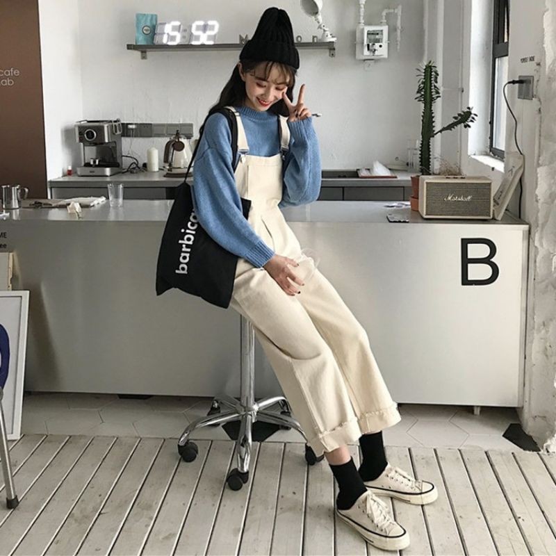 Quần yếm kaki ống rộng kiểu dáng Hàn Quốc ULZZANG UNISEX