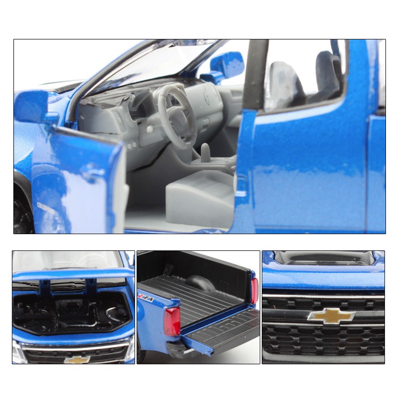 Mô hình xe ô tô Chevrolet colorado mô hình đồ chơi trẻ em xe bằng sắt chạy cót mở full các cửa xe có đèn và âm thanh