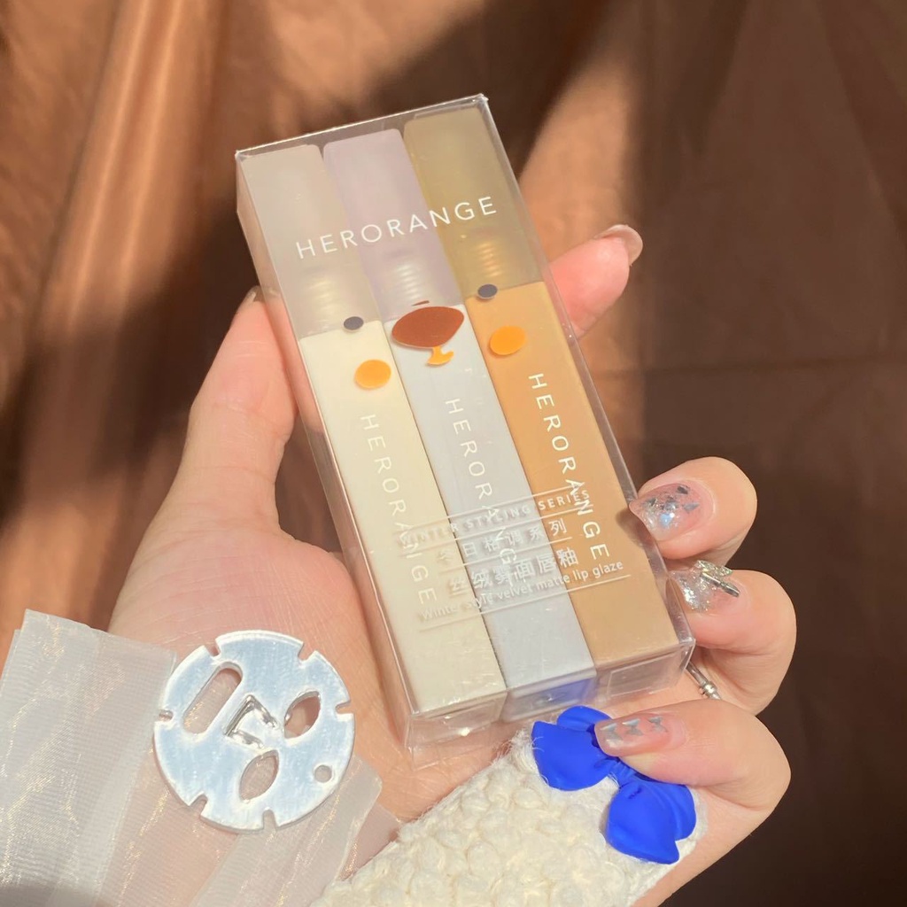 Set 3 Son Kem Lì Nhung HERORANGE Thỏi Vuông - Nội Địa Trung