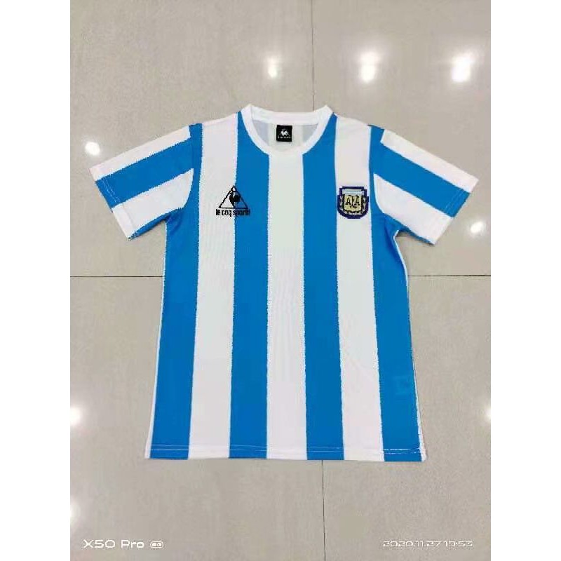 Áo Thun Đá Bóng In Hình Đội Tuyển Argentina 10 Maradona 1986 Phong Cách Retro