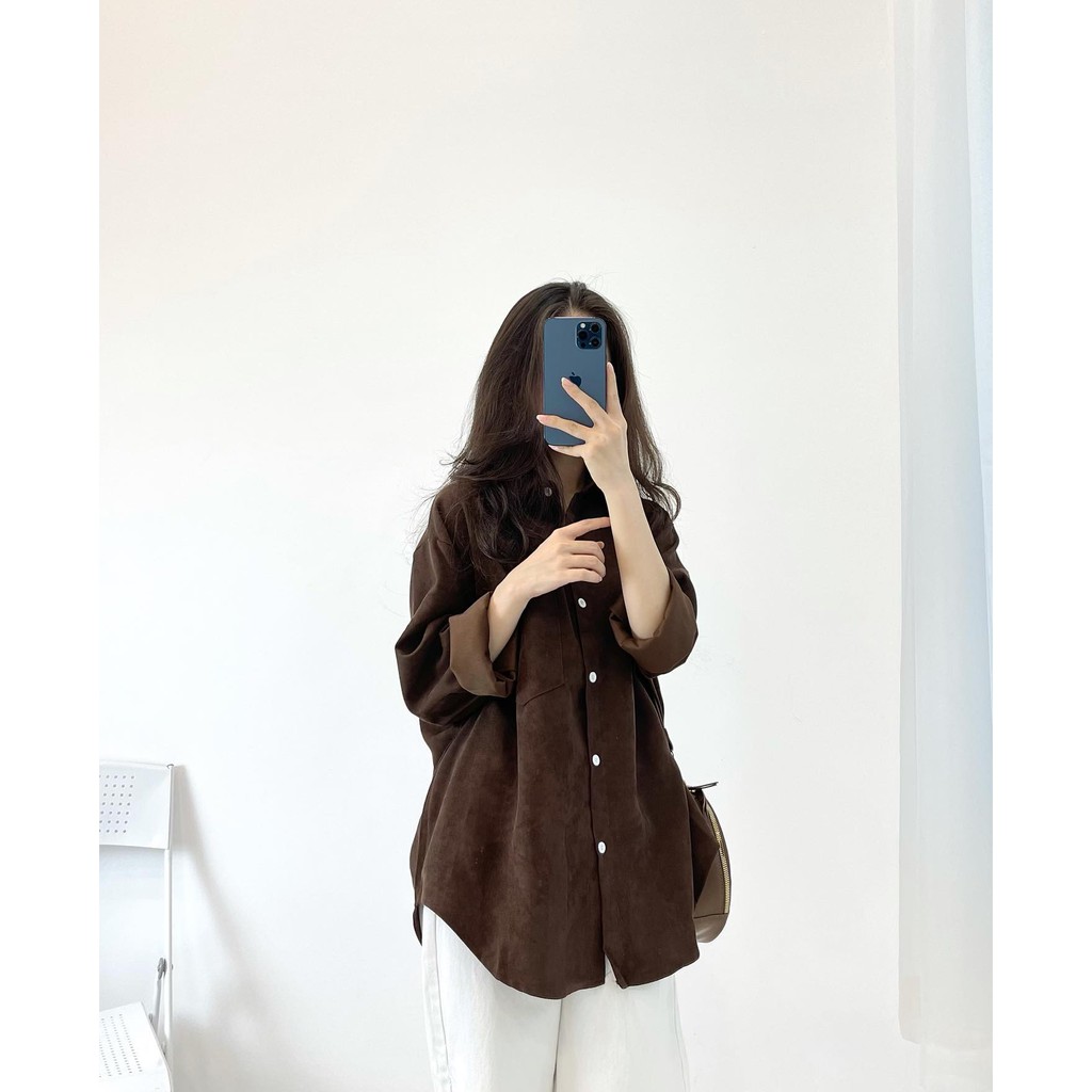 Áo sơ mi nhung tăm, Áo sơ mi nữ ,sơ mi dài tay oversize- Miho house