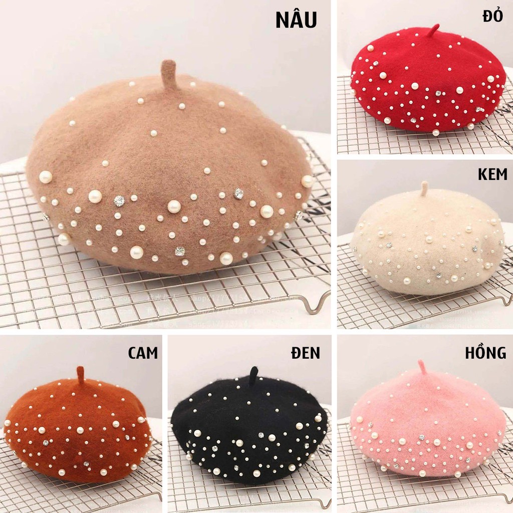 Mũ Nồi Chất Len Beret Đính Hạt Lấp Lánh Style Nữ Tính Siêu Xinh
