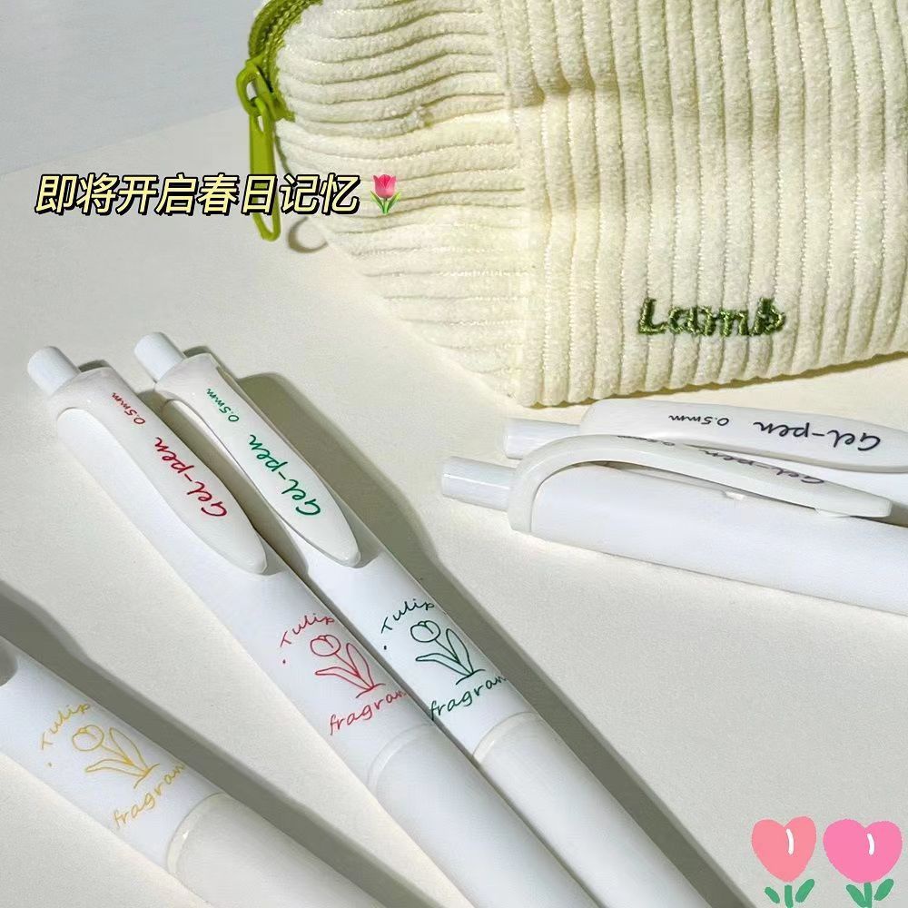 Bút Mực Gel Ngòi 0.5mm Hình Hoa Tulip Màu Đen