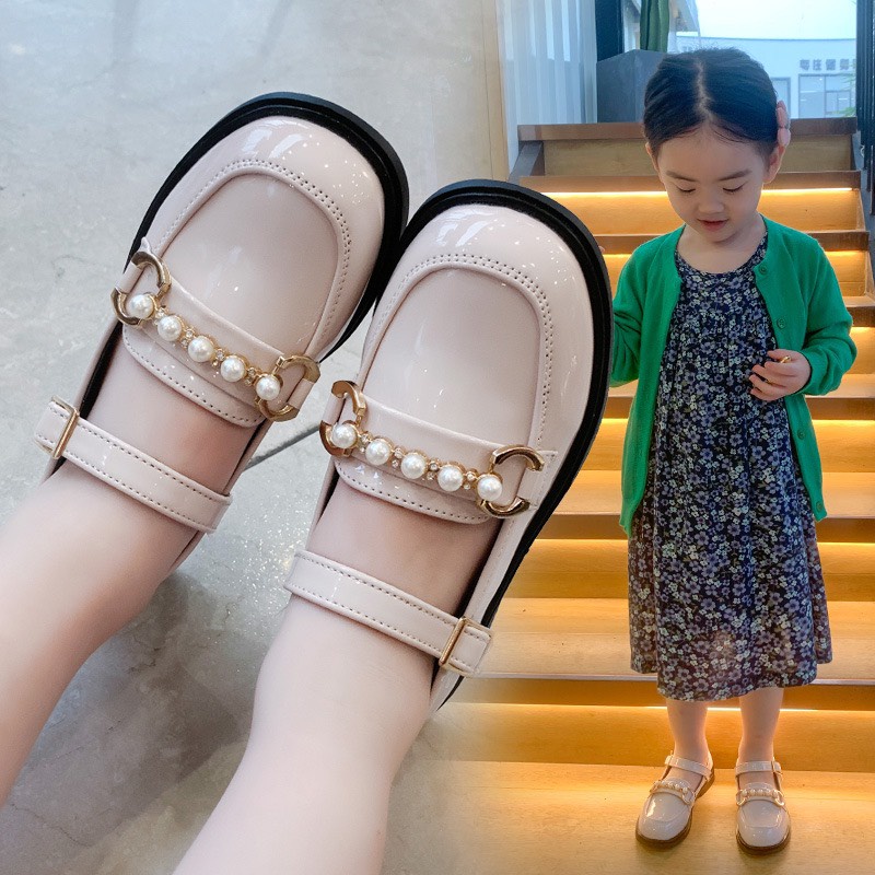 Giày Búp Bê Công Chúa Cho Bé Gái Đính Ngọc Trai Da Mềm Phong Cách Hàn Quốc Size 26-36 M058